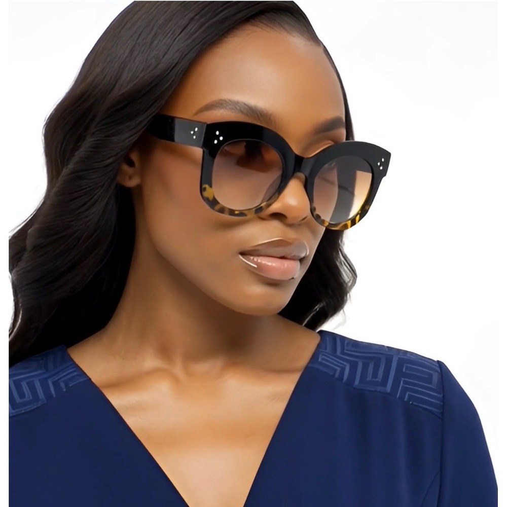Womens Oversized Cat Eye Sunglasses Black Tortoiseshellโ Brown Gradient Lenses